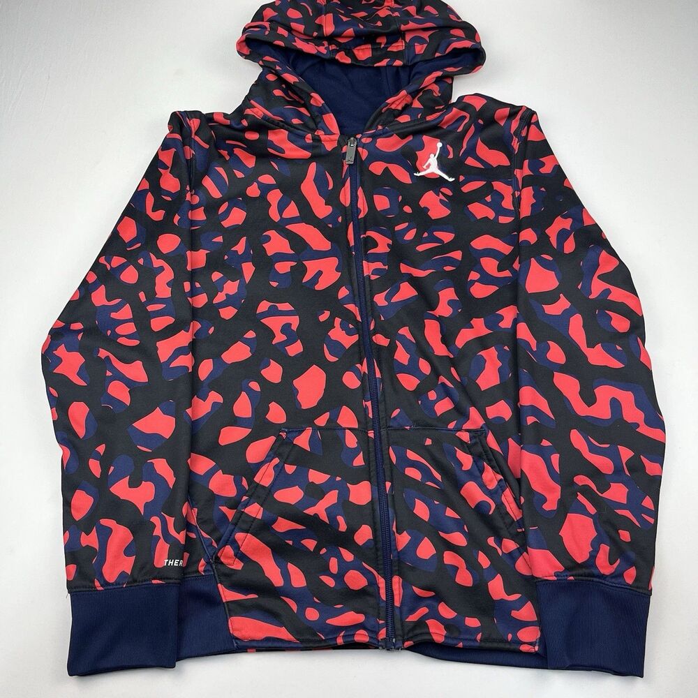 Jordan Jacket Boy’s XL Camo Orange Blue Hooded Full Zip Jumpman Therma Fit